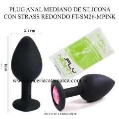 INFARTA PLUG ANAL MEDIANO DE SILICONA CON STRASS REDONDO FT-SM26-MPINK / SF-70261