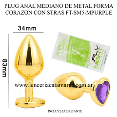 INFARTA PLUG ANAL MEDIANO DE METAL FORMA CORAZON CON STRASS FT-SM5-MPURPLE