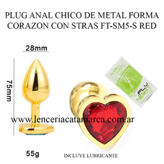 ST PLUG ANAL CHICO DE METAL FORMA CORAZON CON STRAS FT-SM5-S RED