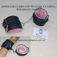 SADO ESPOSA DE CUERO CON PELUCHE Y CADENA ROSADO KS 35250RO