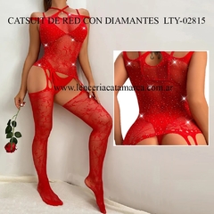 CATSUIT DE RED CON DIAMANTES ROJO LTY-02815R