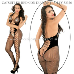 CATSUIT DE RED CON DIAMANTES NEGRO LTY-33326N