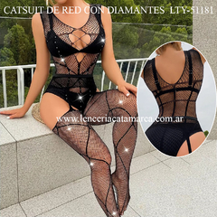 CATSUIT DE RED CON DIAMANTES NEGRO LTY-51181N