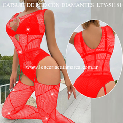 CATSUIT DE RED CON DIAMANTES ROJO LTY-51181R