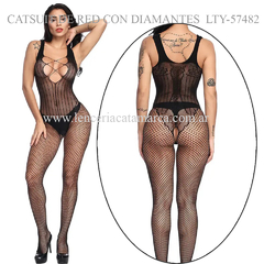 CATSUIT DE RED CON DIAMANTES NEGRO LTY-57482N