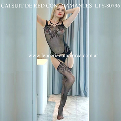 CATSUIT DE RED CON DIAMANTES NEGRO LTY-80796N
