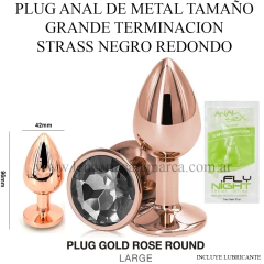 ST PLUG ANAL GRANDE DE METAL CORAZON GOLD ROSE ROUND M001-2-L BLACK