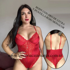 KITA BODY CON ARO DE LYCRA Y PUNTILLA ROJO MONACOR