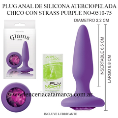 SEX SHOP A PLUG ANAL DE SILICONA ATERCIOPELADA CHICO CON STRASS PURPLE NO-0510-75