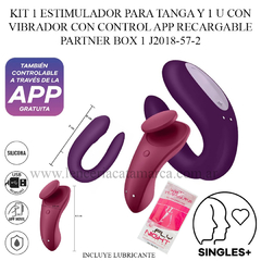 SATISFYER KIT 1 ESTIMULADOR PARA TANGA Y 1 U CON VIBRADOR CON CONTROL APP RECARGABLE PARTNER BOX 1 J2018-57-2