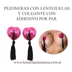 ST PEZONERAS CON LENTEJUELAS Y COLGANTE CON ADHESIVO POR PAR FUCSIA