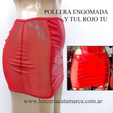 MID POLLERA ENGOMADA Y TUL ROJO TU