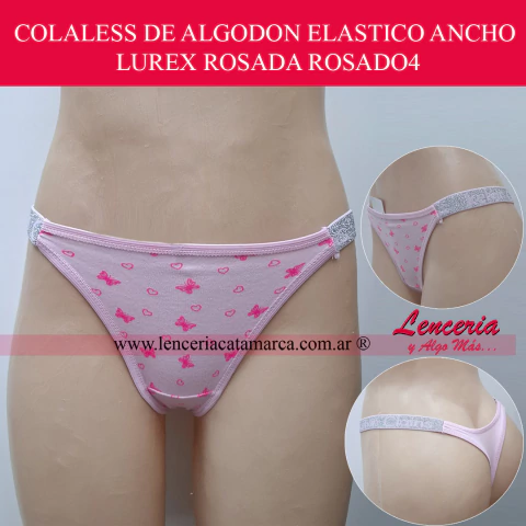 Comprar colaless de algodón rosada con elástico de lurex brillante. Ropa interior estampada mariposas regalo de Navidad. Lencería online en Argentina.
