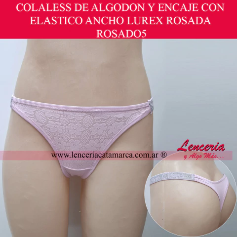 Comprar colaless de encaje rosada con elástico de lurex brillante. Ropa interior elegante regalo de Navidad. Lencería online en Argentina.