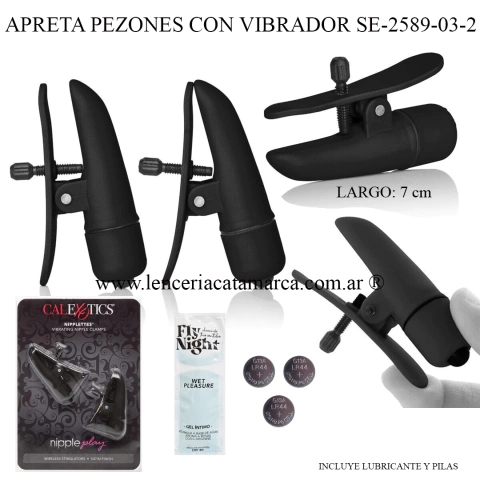 Aprieta pezones con vibrador Calexotics Nipplettes! SE-2589-03-2, color negro. Juguete sexual, clamps, estimulación. Sex shop Catamarca.