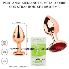 SSA PLUG ANAL MEDIANO DE METAL COBRE CON STRAS ROJO SF-11053GRMR