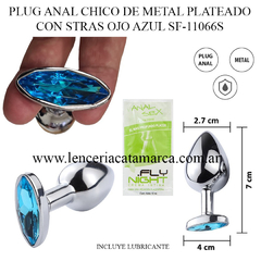 SSA PLUG ANAL CHICO DE METAL PLATEADO CON STRAS OJO AZUL SF-11066S