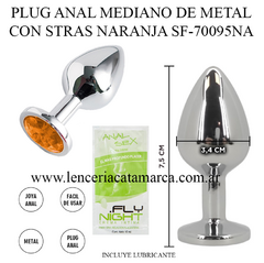 SSA PLUG ANAL MEDIANO DE METAL CON STRAS NARANJA SF-70095NA