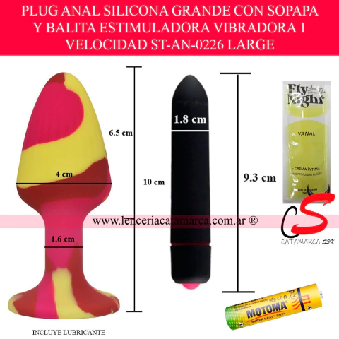 Comprar kit de plug anal grande de silicona con sopapa y balita vibradora de 1 velocidad. Juguete anal 2 en 1. Sex shop online en Argentina.