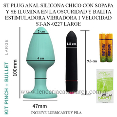 ST PLUG ANAL SILICONA GRANDE CON SOPAPA Y SE ILUMINA EN LA OSCURIDAD Y BALITA ESTIMULADORA VIBRADORA 1 VELOCIDAD ST-AN-0227 LARGE