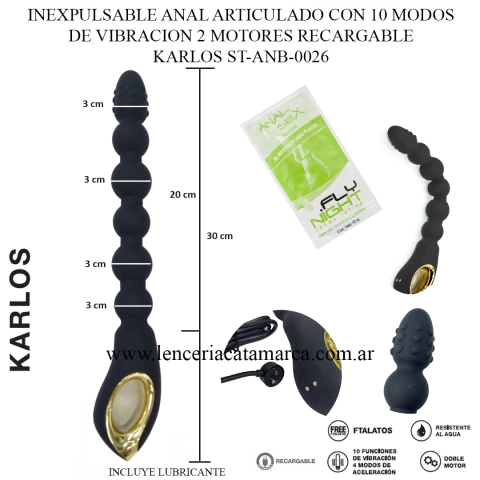 ST INEXPULSABLE ANAL ARTICULADO CON 10 MODOS DE VIBRACION 2 MOTORES RECARGABLE KARLOS ST-ANB-0026
