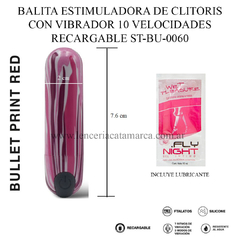 ST ESTIMULADOR CON VIBRADOR SILVER BULLET PINK 10 VELOCIDADES RECARGABLE PRINT RED ST-BU-0060 RED