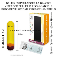 ST BALITA ESTIMULADORA LARGA CON VIBRADOR BULLET 12 RECARGABLE 10 MODO DE VELOCIDAD ST-BU-0082-AMARILLO