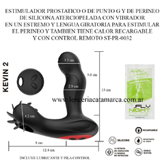 ST ESTIMULADOR DE PROSTATICO CON VIBRRADOR Y LENGUA ESTIMULADORA DE PERINEO RECARGABLE Y CONTROL REMOTO KEVIN 2 ST-PR-0032