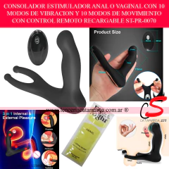 Estimulador de próstata y perineo negro con movimiento y vibración, incluye control remoto. Juguete anal recargable "3 en 1". Venta en Lencería Catamarca.