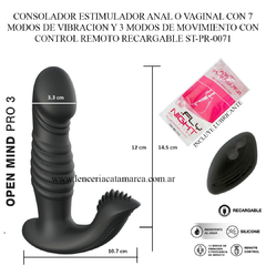 ST CONSOLADOR ESTIMULADOR ANAL O VAGINAL CON 7 MODOS DE VIBRACION Y 3 MODOS DE MOVIMIENTO CON CONTROL REMOTO RECARGABLE ST-PR-0071