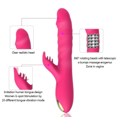 Comprar vibrador doble Lety con rotación de perlas y 10 modos de vibración. Estimulador de punto G y clítoris recargable. Sex shop online en Argentina.