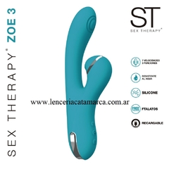 ST DOBLE ESTIMULADOR CON SUCCIONADOR DE CLITORIS RECARGABLE ZOE3 ST-TOY-027 BLUE