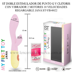 ST DOBLE ESTIMULADOR DE PUNTO G Y CLITORIS CON VIBRADOR 2 MOTORES 10 VELOCIDADES REGARGABLE JANA ST-VB-0022