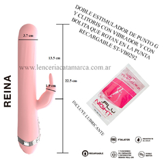 ST DOBLE ESTIMULADOR DE PUNTO G Y CLITORIS CON MOVIMIENTO Y CON VIBRADOR REGARGABLE REINA ST-VB-0292
