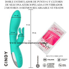 ST DOBLE ESTIMULADOR DE PUNTO G Y CLITORIS CON VIBRADOR 2 MOTORES 10 VELOCIDADES REGARGABLE CINDY ST-VB-0298