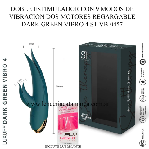 ST DOBLE ESTIMULADOR CON 9 MODOS DE VIBRACION DOS MOTORES REGARGABLE DARK GREEN VIBRO 4 ST-VB-0457
