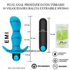 ST ESTIMULADOR ANAL PROSTATICO Y DE PUNTO G DE SILICONA VIBRADOR RECARGABLE 10 VELOCIDADES EMI SWD063