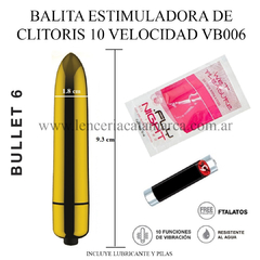 ST ESTIMULADOR BALITA CON VIBRADOR 10 VELOCIDADES SILVER BULLET 6 VB006 GOLD