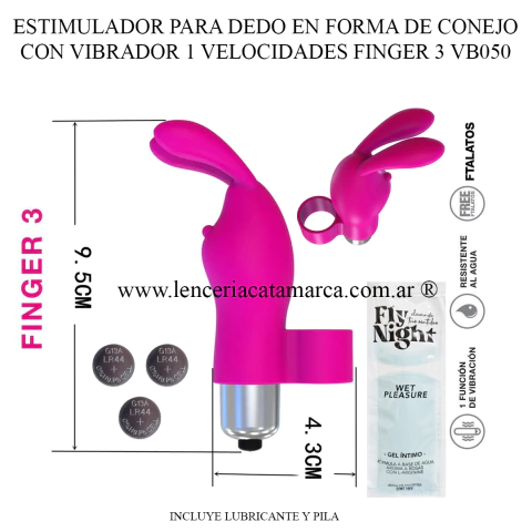 Estimulador para dedo rosa con forma de conejo, con vibrador de 1 velocidad. Resistente al agua, incluye lubricante y pila. Juguete sexual discreto.