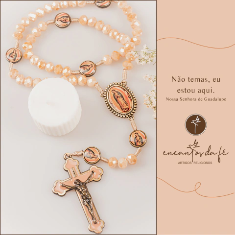 Terço Nossa Senhora de Guadalupe - Em Cristal - Banho Ouro Velho