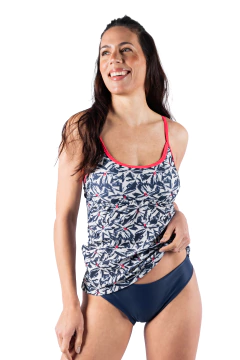 Tankini envivada con bombacha embolsada, estampado Trazos. Art. 232923