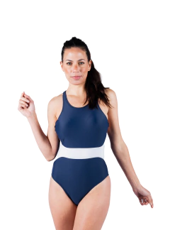 Traje de baño deportivo con faja delantera. Tul de retencion abdominal. Art. Biarritz