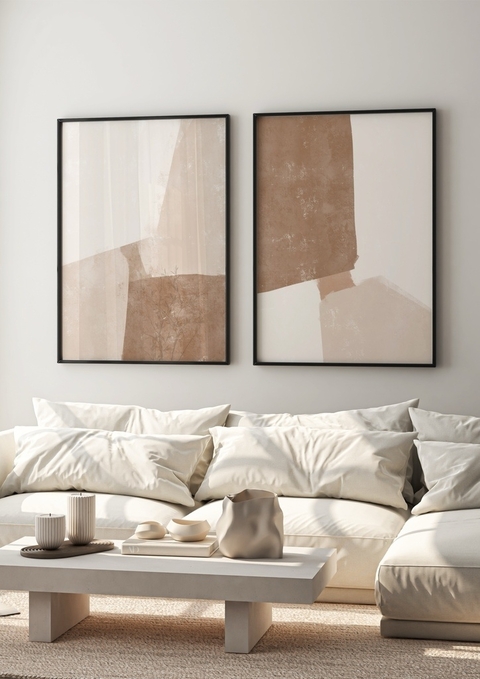 Conjunto com 2 Quadros Decorativos - Abstract Brown Layers N.01 + Abstract Brown Layers N.02