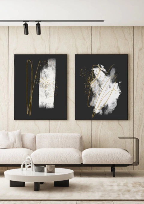 Conjunto com 2 Quadros Decorativos - BW Minimal 03 e BW Minimal 01