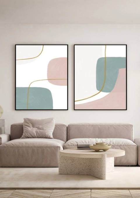 Conjunto com 2 Quadros Decorativos - Modern Shapes 02 + Modern Shapes 04