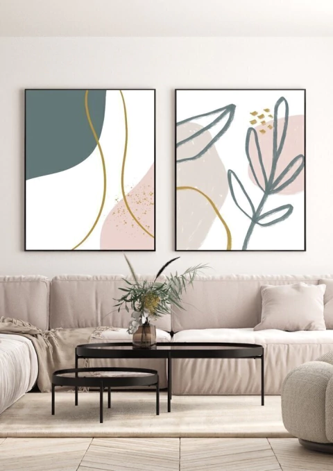 Conjunto com 2 Quadros Decorativos - Nuances Spring 03 + Folhagem Boho