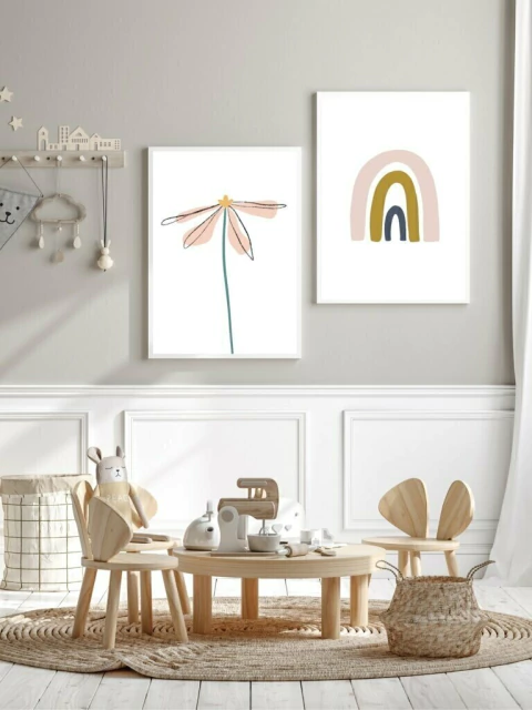 Conjunto com 2 Quadros Decorativos - Simple Flower + Boho Rainbow