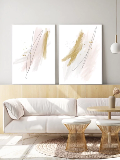 Conjunto com 2 Quadros Decorativos - Soft Minimal Rose Strokes 01 + Soft Minimal Rose Strokes 02