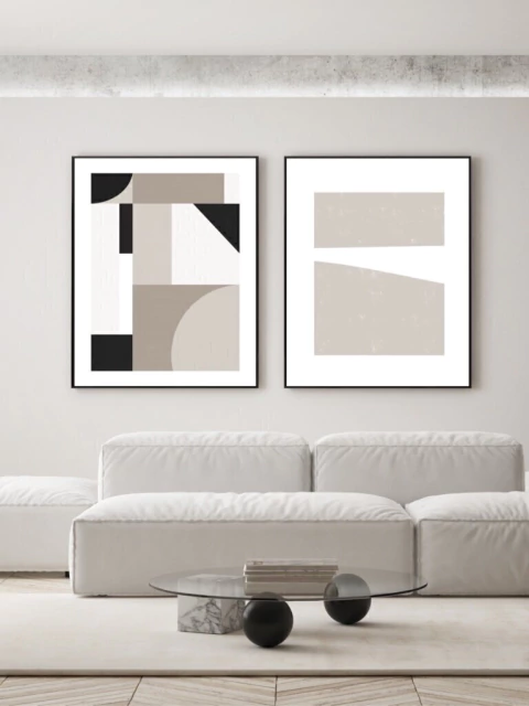Conjunto com 2 Quadros Decorativos - Urban Shapes Neutral + Construction Minimal 02