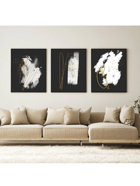 Conjunto com 3 Quadros Decorativos - BW Minimal 01 + BW Minimal 03 + BW Minimal 02